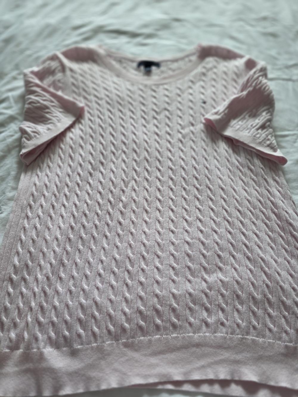 Tommy Hilfiger Light Pink Cable-Knit Short Sleeve Sweater